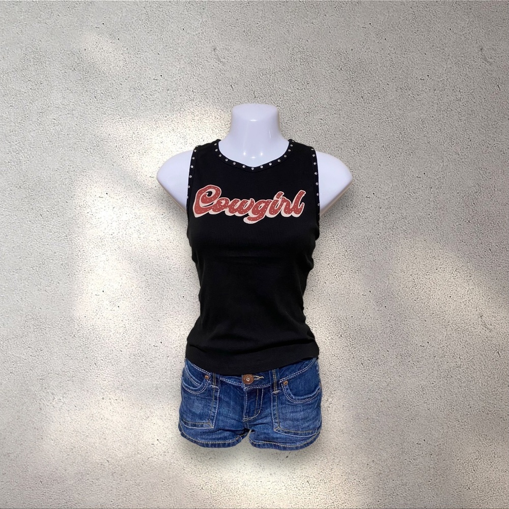 !! DONT BUY !! Darling Blue Black "Cowgirl" Studded Tank